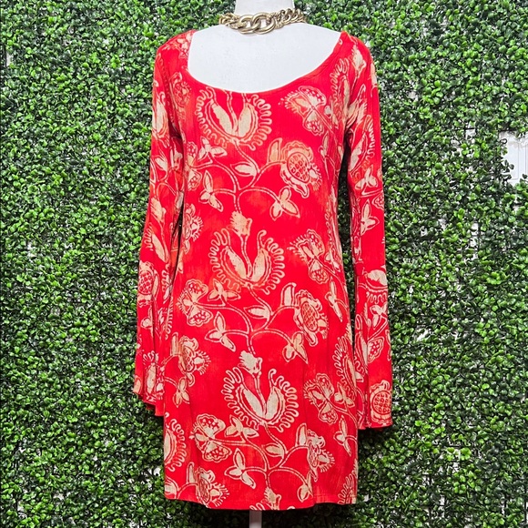 Yireh Dresses & Skirts - YIREH Hawaii Meeya Red Floral Long Bell Sleeve Dress size small